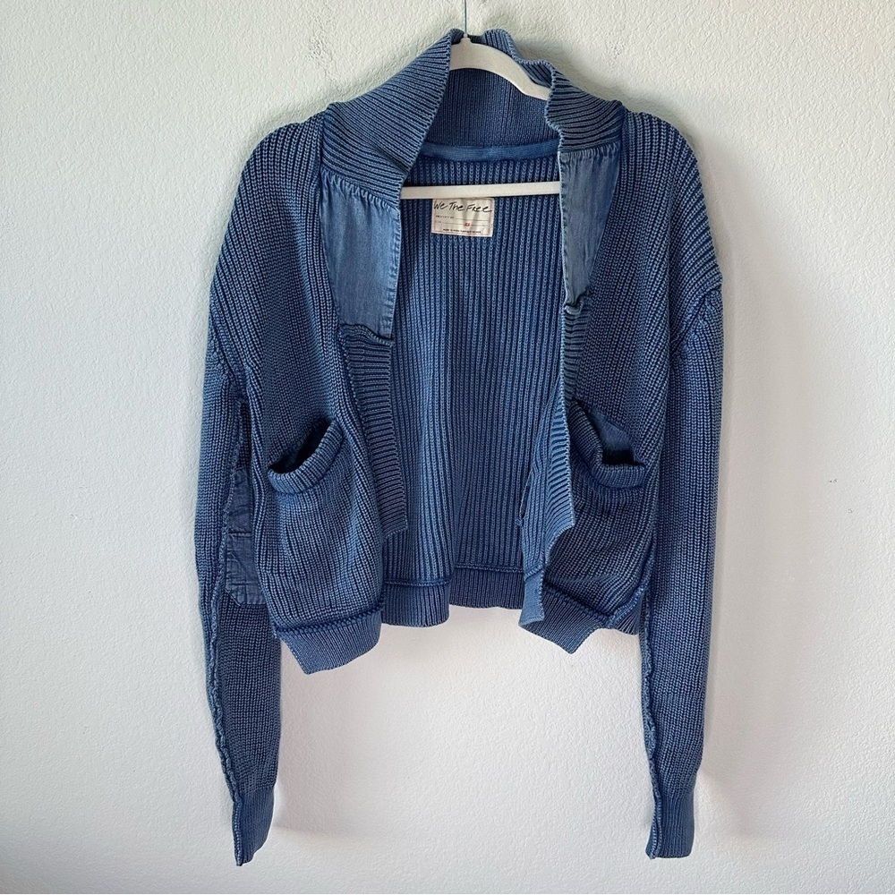 Free People Worn Thru Surplus Cardi Sparkling Blue SZ XS - Picture 2 of 7